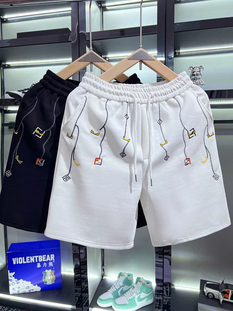 美式潮流卫裤绣花欧货短裤宽松直筒裤2025情侣五分休闲裤男运动裤