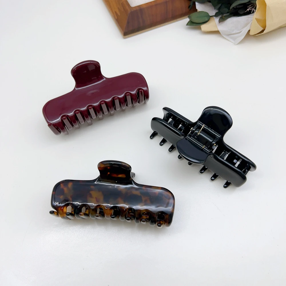 06065 好啊商店 醋酸长方形抓夹一个，三色，长度9.5cm左右