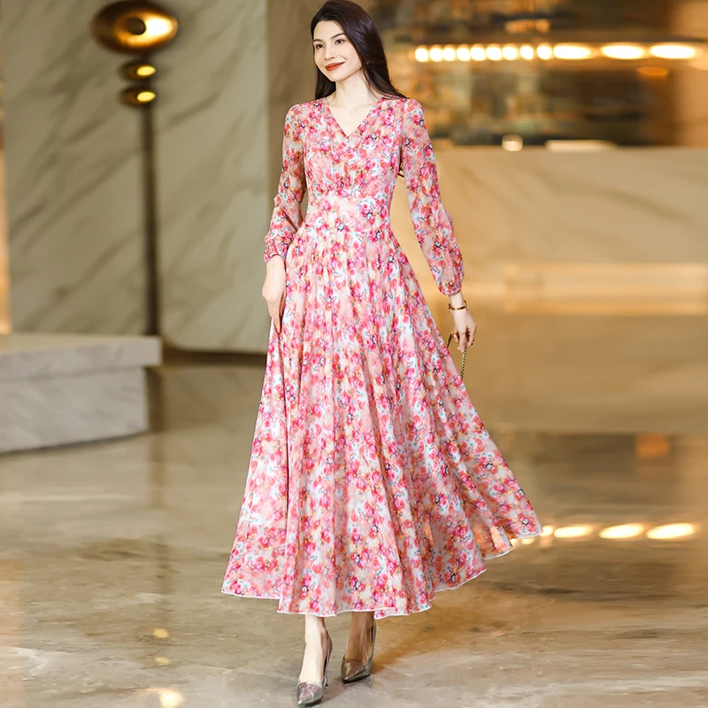 碎花连衣裙2025春夏新款修身收腰显瘦气质长款裙子