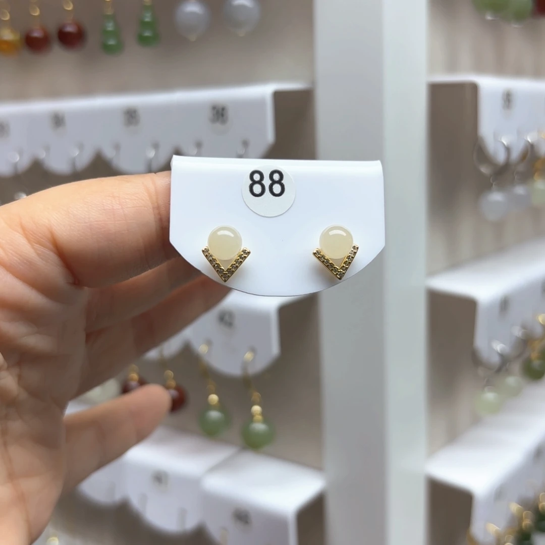 和田玉银S925镶嵌耳饰