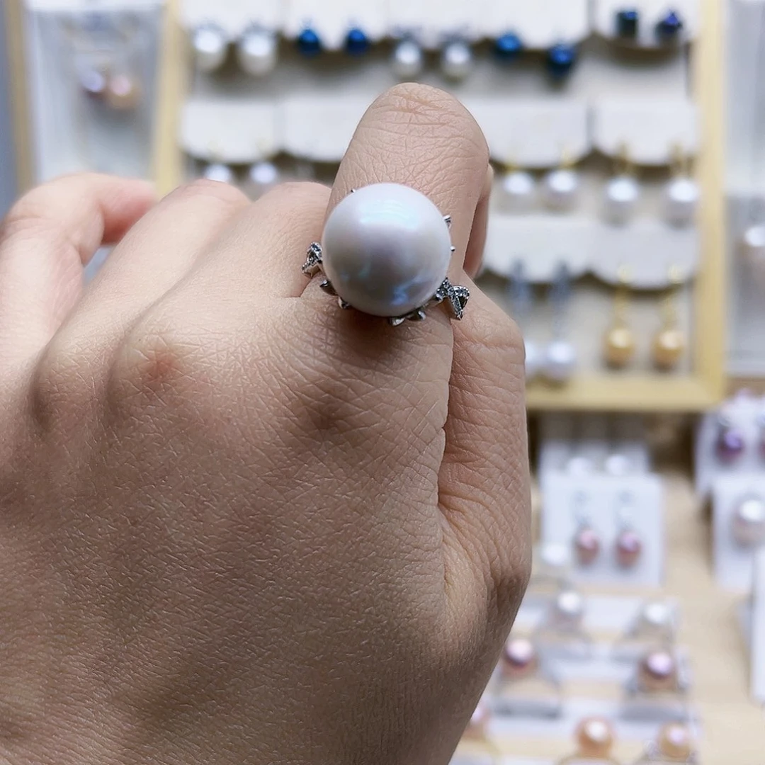 淡水珍珠戒指银S925镶嵌百****乐