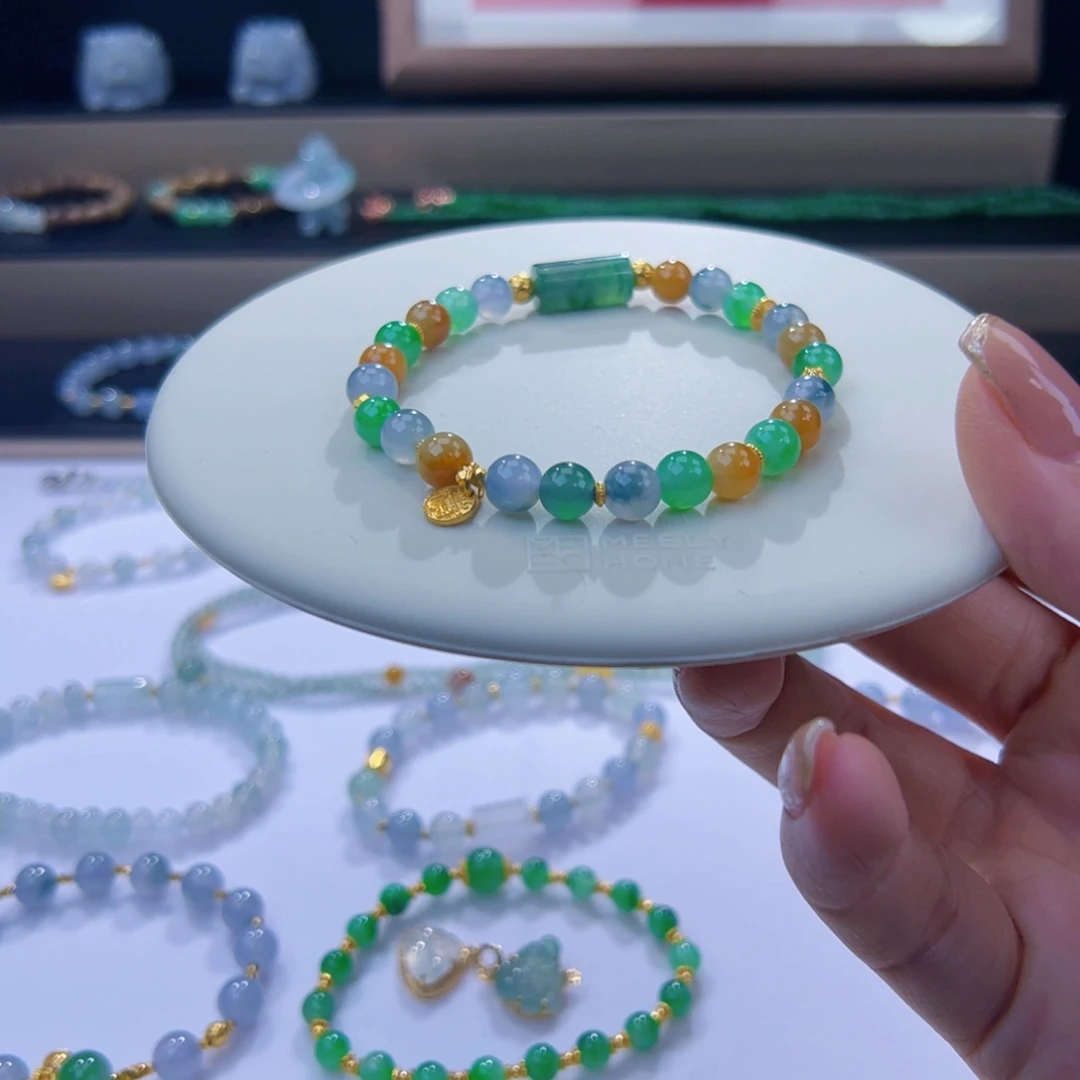 l***e翡翠足金镶嵌手链缅料卡6多宝设计款