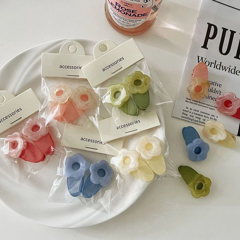 2个装~韩国INS彩色马卡龙可爱花朵碎发夹鸭嘴夹发夹刘海边夹发饰