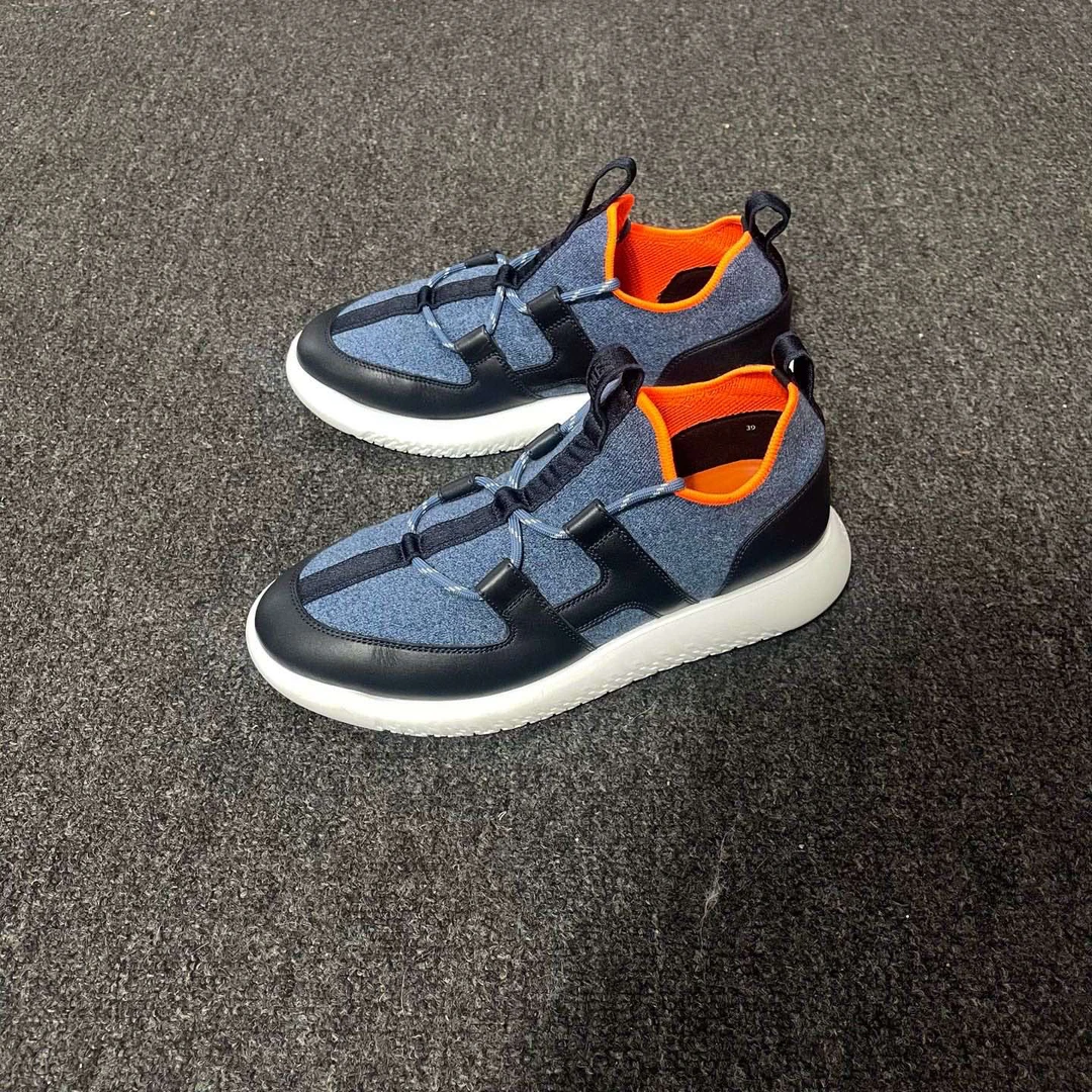 99新 Hermes/爱马仕 Duel 双H海军蓝休闲鞋39码99新公价8600