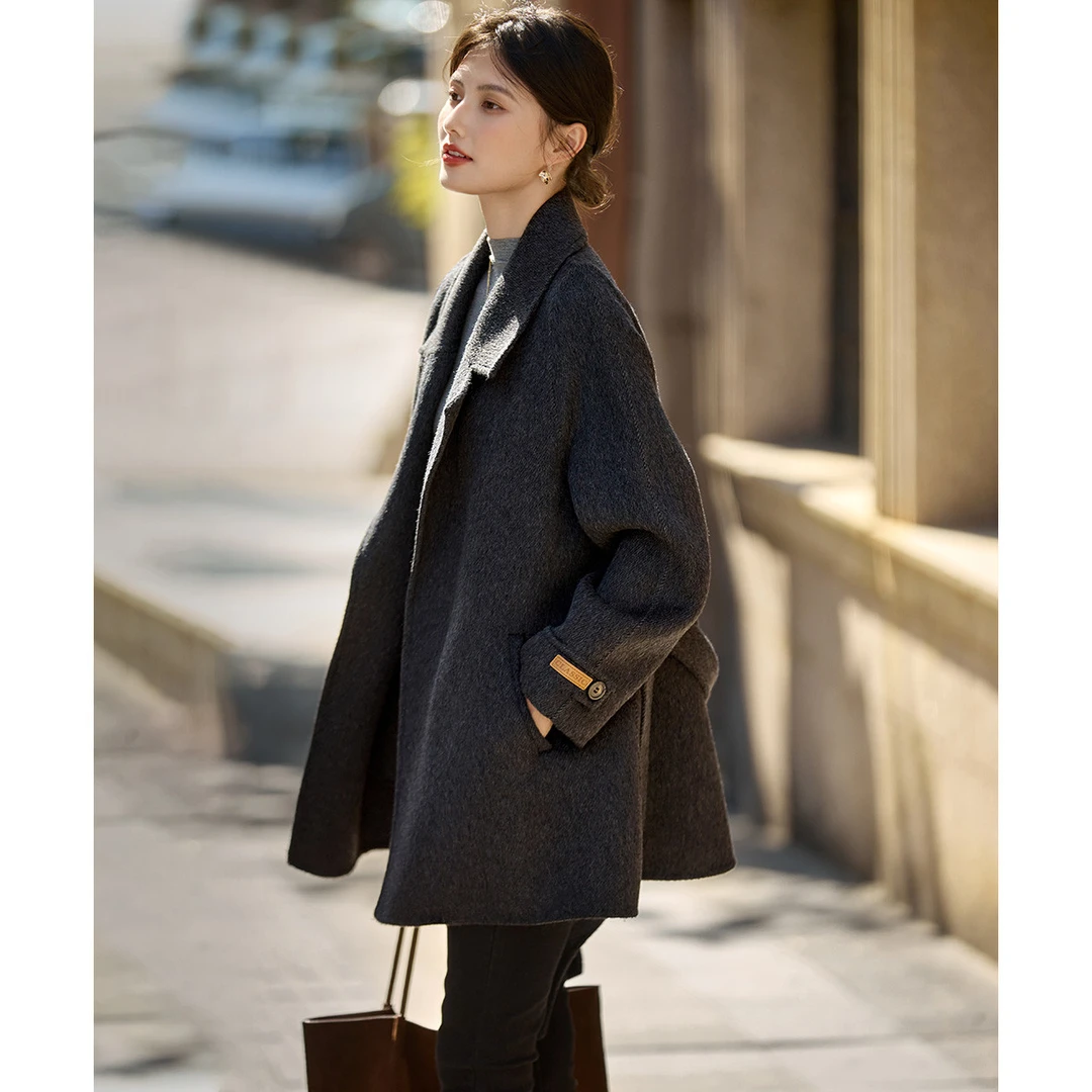 【西装领双面呢羊毛大衣】25年冬新气质通勤系带显瘦中长款上衣