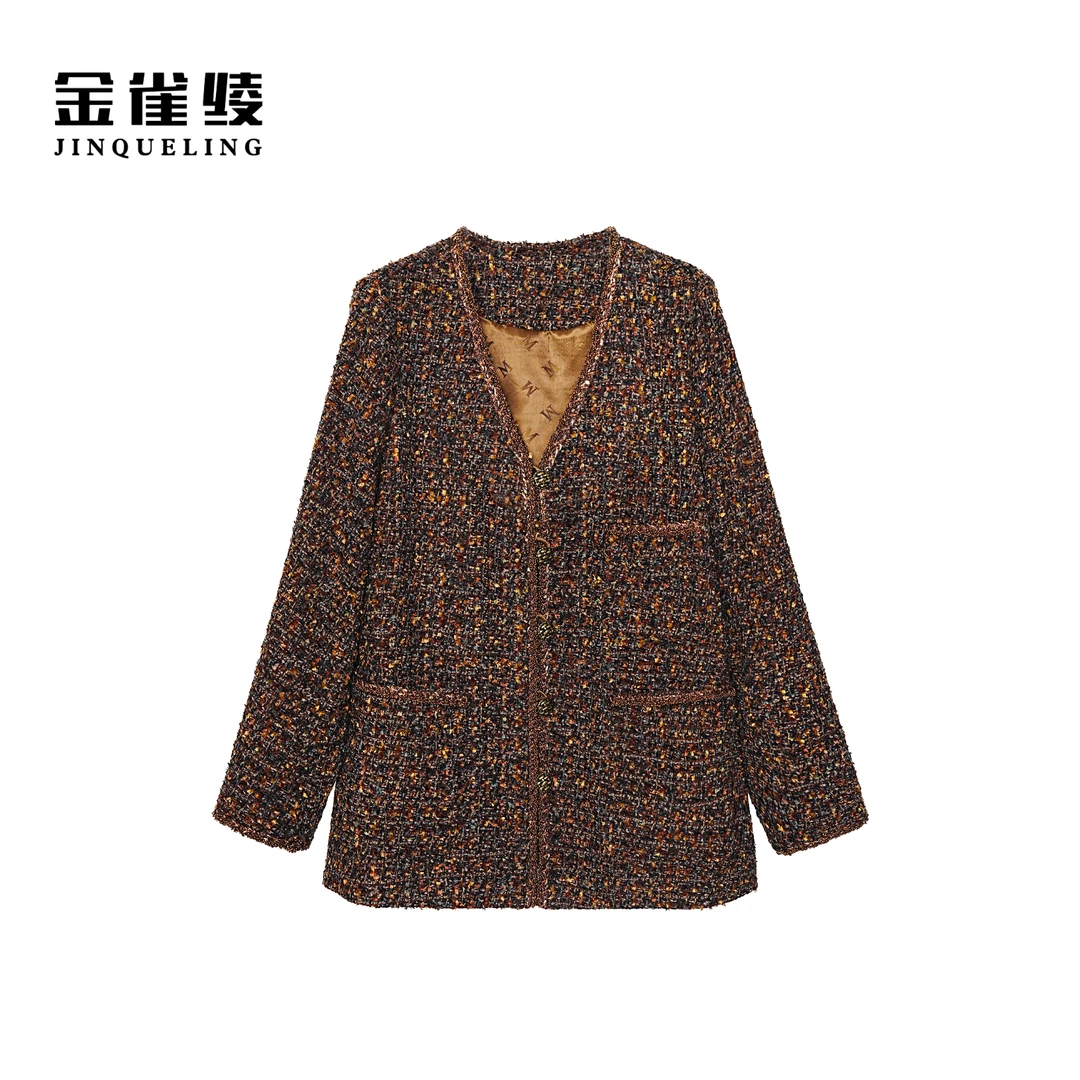 金雀绫【鎏金岁月】小香风复古潮流时尚加宽加大外套SZA3TY601