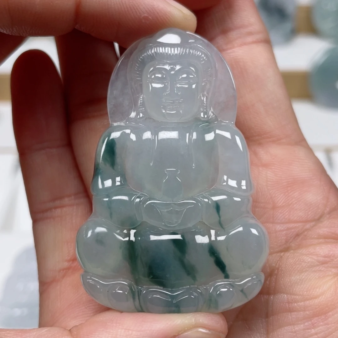 翡翠颈饰未镶嵌天然翡翠A货观音85号