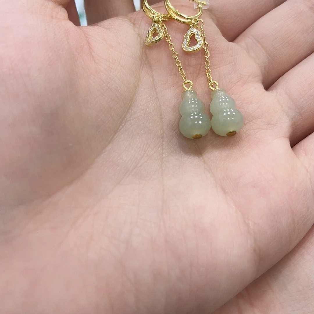 和田玉银S925镶嵌耳饰06