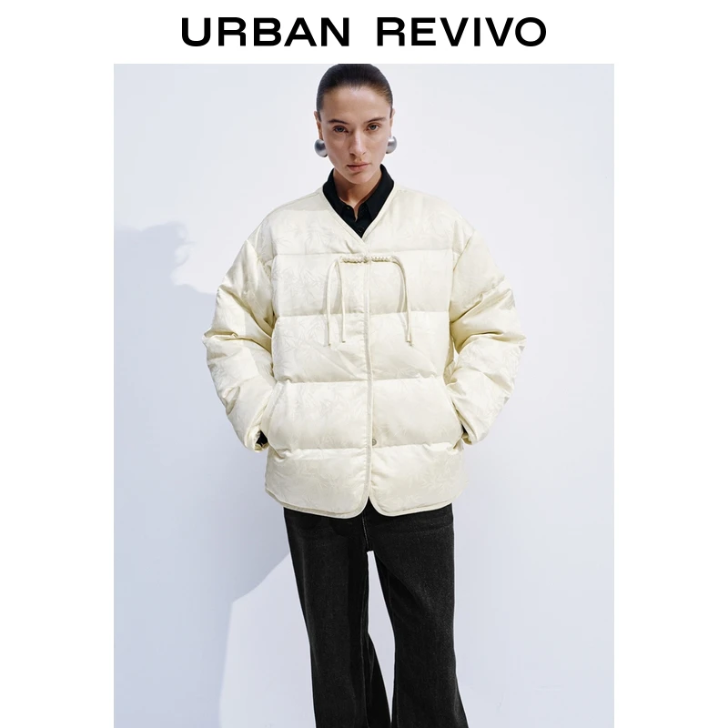UR2025冬季新款女装魅力简约盘扣暗纹提花羽绒服UWG150096
