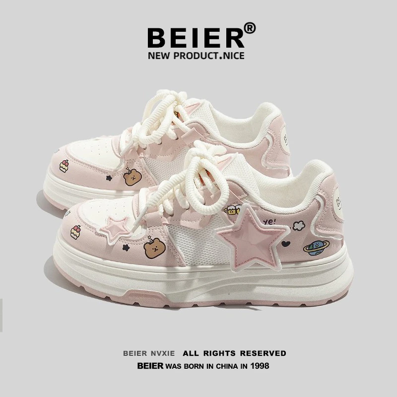 BEIER小白鞋女款2025春季新款百搭小众ins风设计休闲潮流女鞋2110