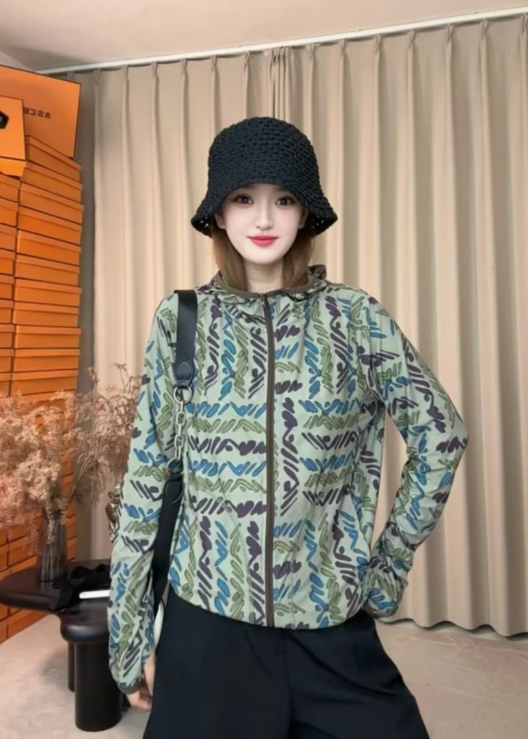 530夏季时尚百搭肌理印花小迷彩拉链开衫洋气显瘦薄款防晒外套
