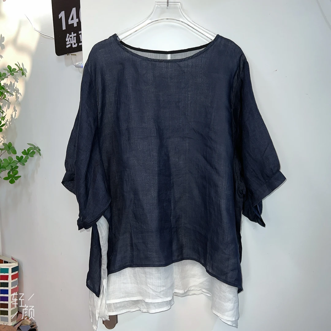 大码苎麻圆领双层衬衫纯色宽松显瘦不透不漏多色150-240斤