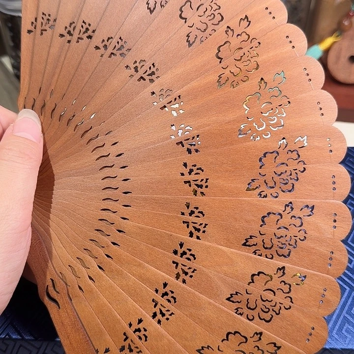 檀香木印度老山檀香满工精工扇子牡丹花