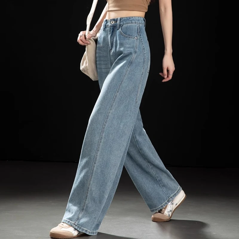 美式弯刀牛仔裤女2025新款夏季高腰宽松阔腿裤垂坠感女直筒香蕉裤