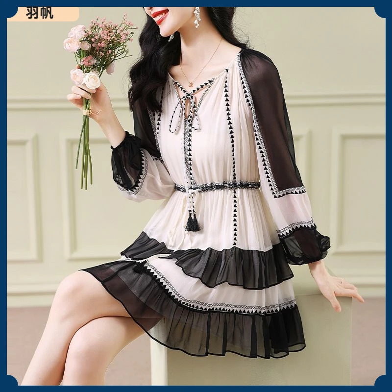 1高档女人味连衣裙女2025早秋新款法式洋气减龄气质裙小个子印花I