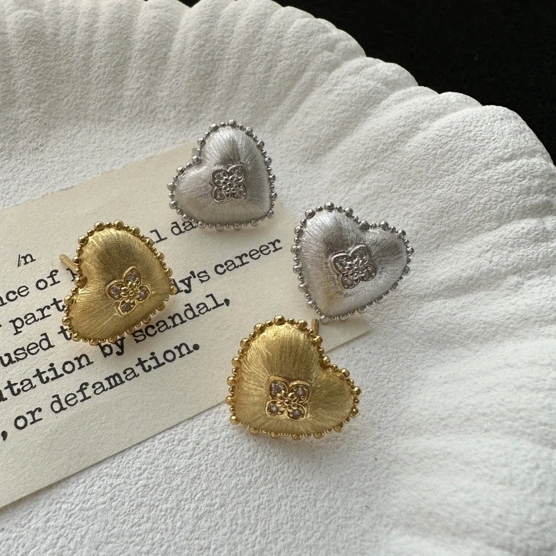 925银耳饰 韩版小众设计感拉丝爱心时髦简约复古轻奢气质网红