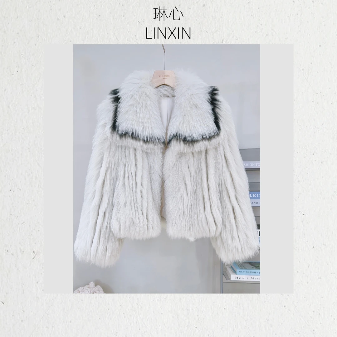 琳心丨熊猫丨2024冬季新款气质时尚轻奢灰色黑线条开衫外套0721