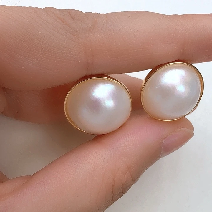 耳饰银S925镶嵌拼合珍珠（马贝珠）