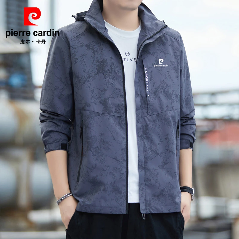 皮尔卡丹迷彩冲锋衣男士春秋宽松大码户外运动秋冬款休闲夹克外套