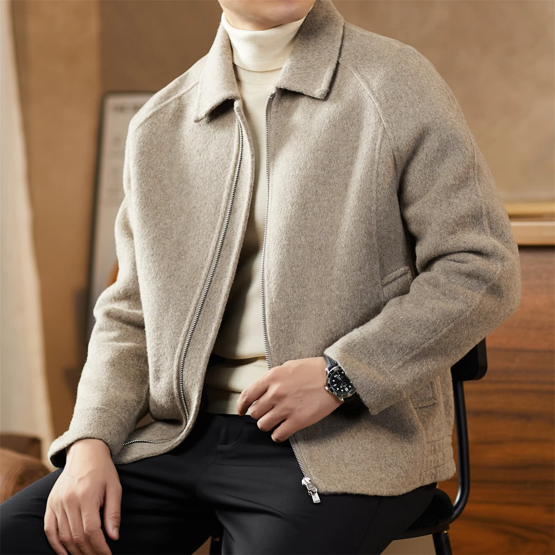 梵基弗奈男士夹克双面呢羊毛外套秋冬季新款羊绒呢子短款翻领上衣