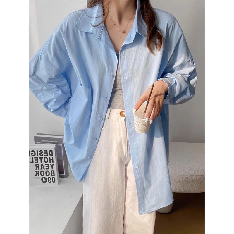 【运补5-8元】优质100%棉披肩衬衫透气慵懒风休闲九分袖【衬衣+披肩】