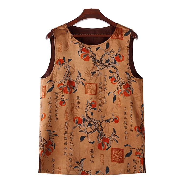 99336 男士背心 桑蚕丝透孔罗红云纱男装新中式夏季无袖上衣