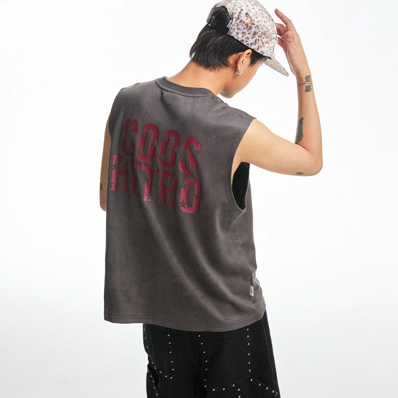 CoosRetro美式复古字母印花休闲运动无袖T恤夏季男士背心CS52L96