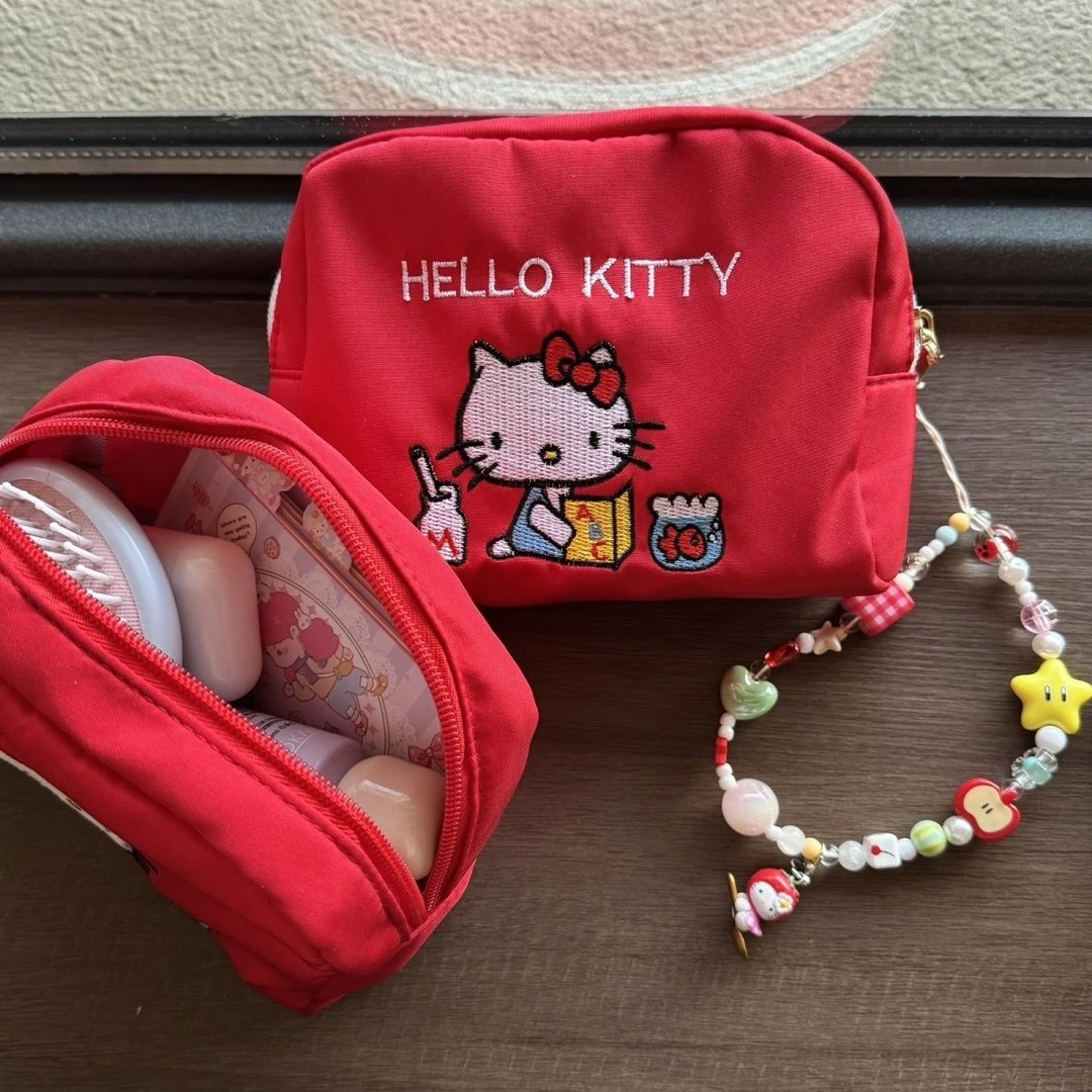 韩版牛津布kitty刺绣化妆包便携大容量收纳零钱时尚杂物小方包LJ