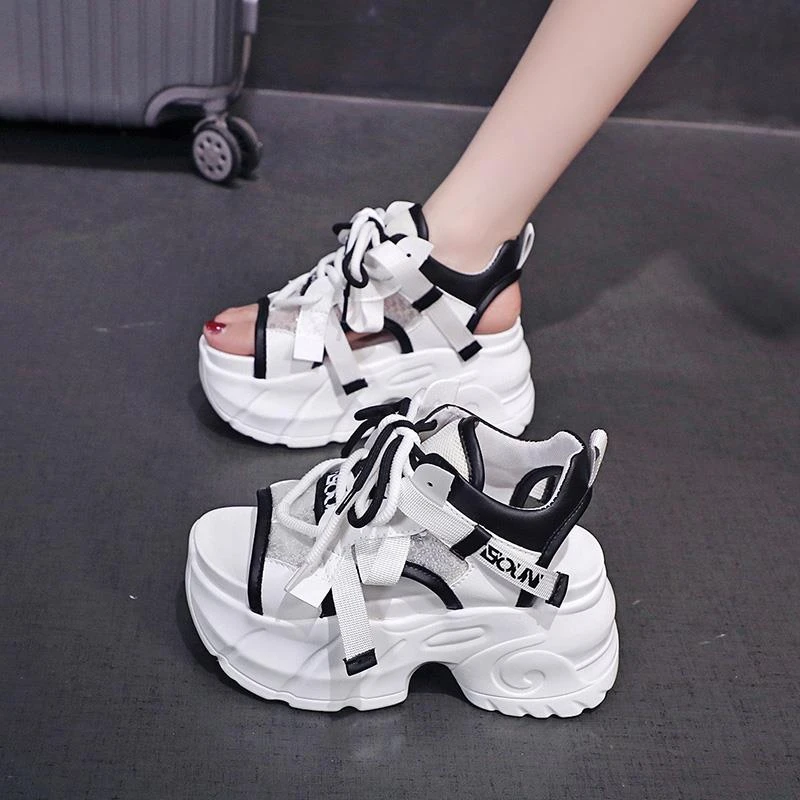 欧洲站厚底松糕露趾凉鞋女2025秋季新款外穿配裙子运动增高罗马鞋