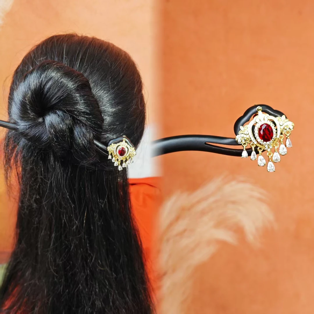 炑歌K459原创红色短流苏18公分时尚气质百搭发簪