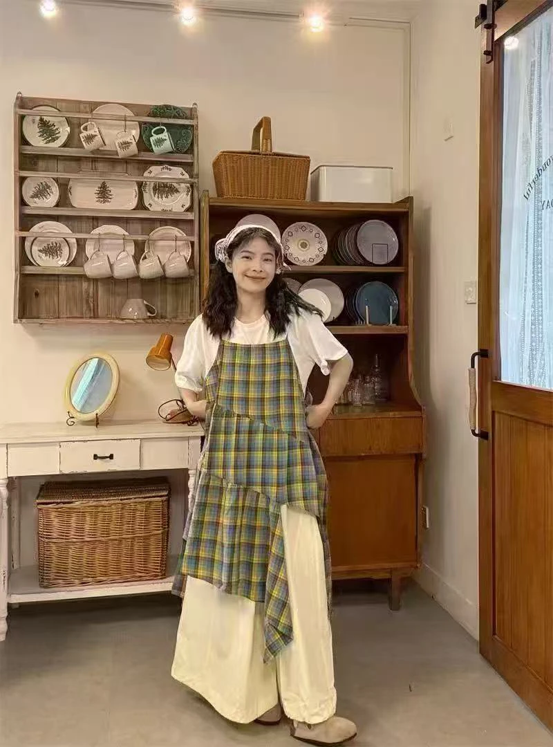 2025夏季新款宽松格子吊带连衣裙短袖白色T恤休闲裤女三件套chic