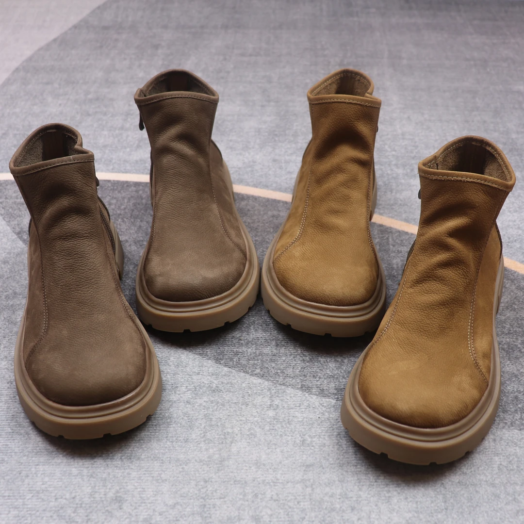 男士马丁靴真皮秋季新款复古风拉链中帮休闲靴子轻便透气百搭短靴