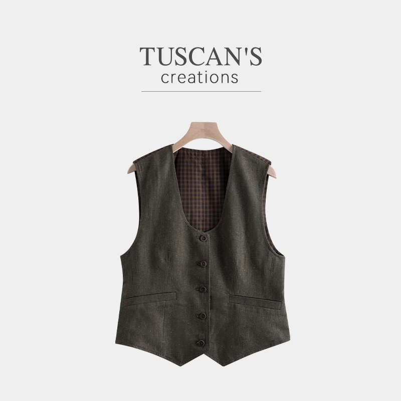 TUSCAN'S CREATIONS秋季女马夹简约时尚复古宽松轻奢时代双鱼