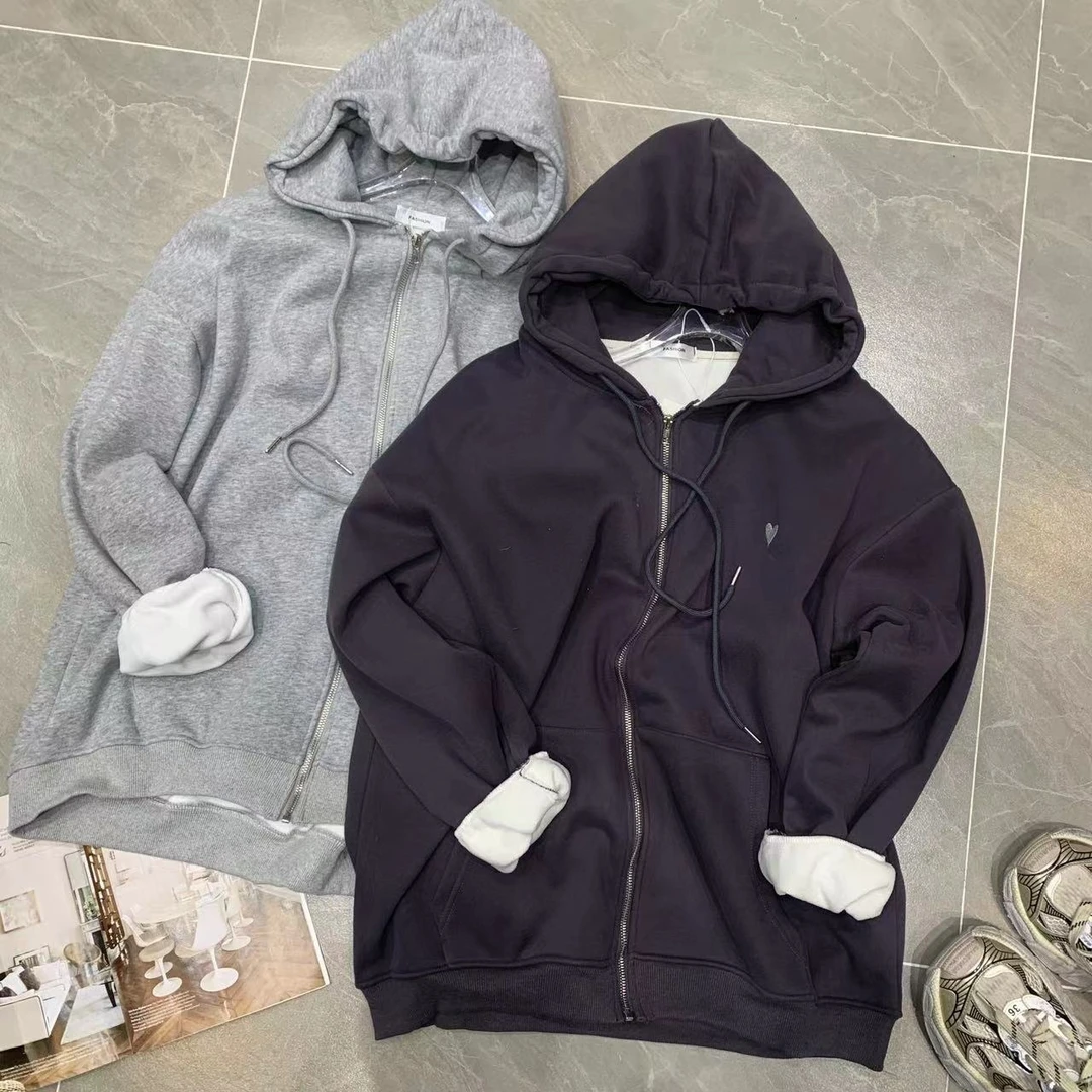 Z.X 爱心刺绣加绒连帽卫衣外套 911（A6）