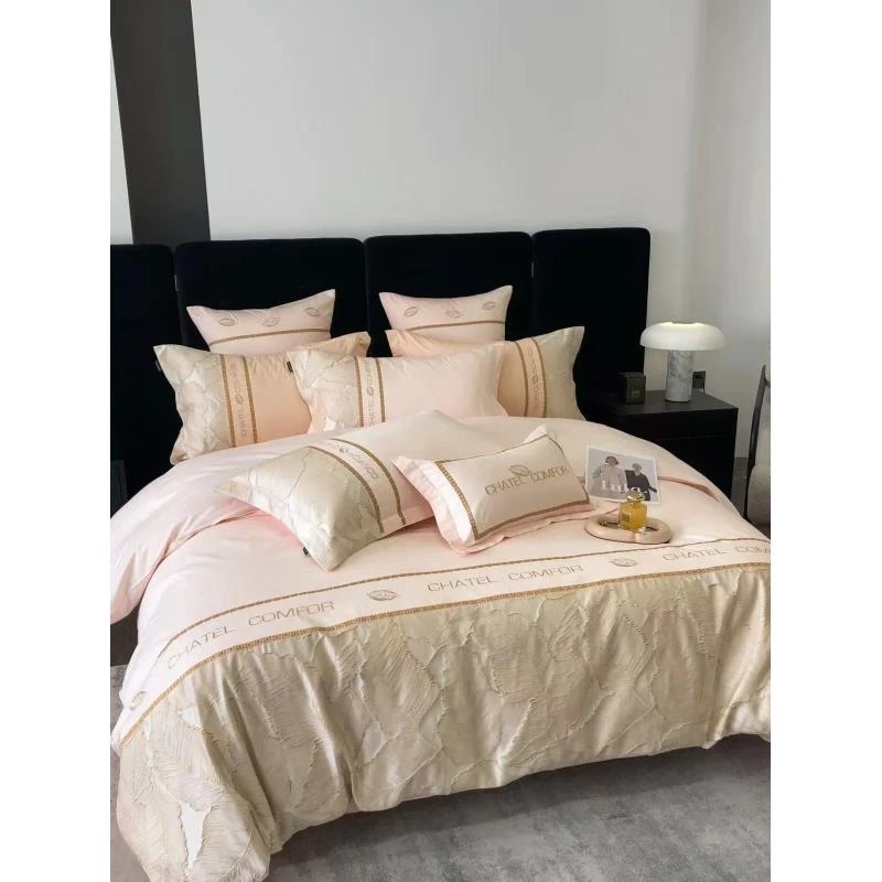 【新款】高端重工刺绣贡缎长绒棉--金枝玉叶-粉