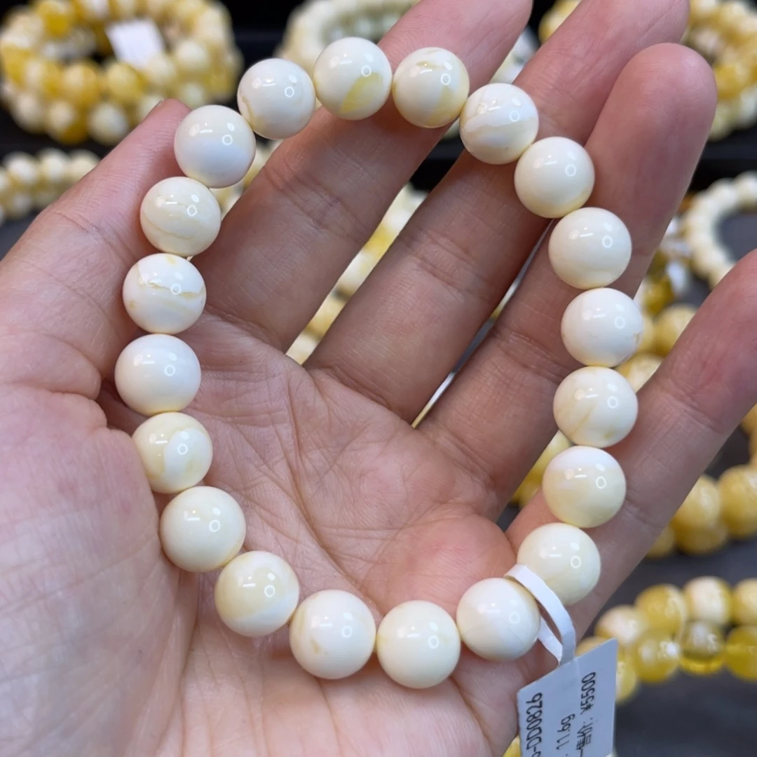 爱***心手串蜜蜡未镶嵌10mm+漆瓷白满蜡