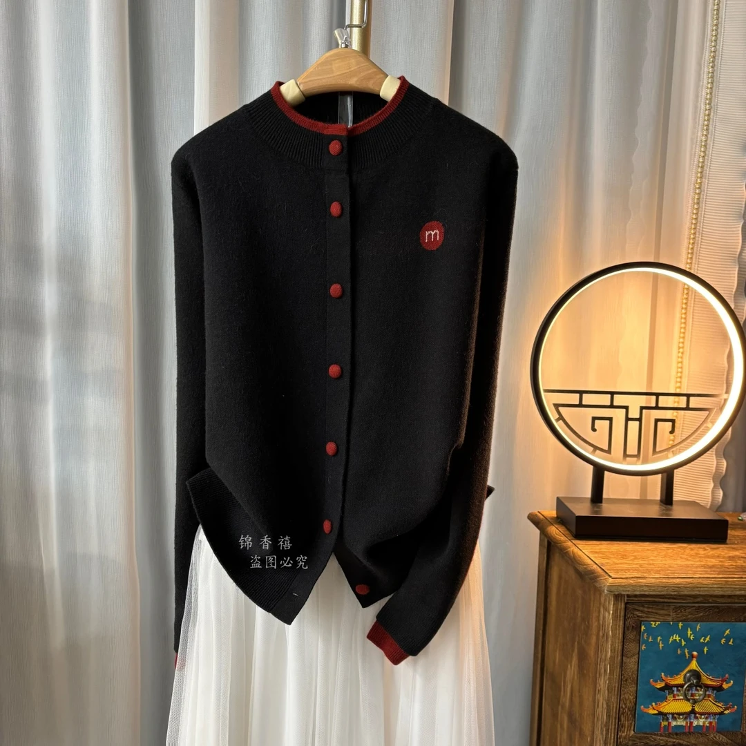 【V690黑色双层袖】欧货轻奢百搭显瘦针织衫开衫毛衣外套