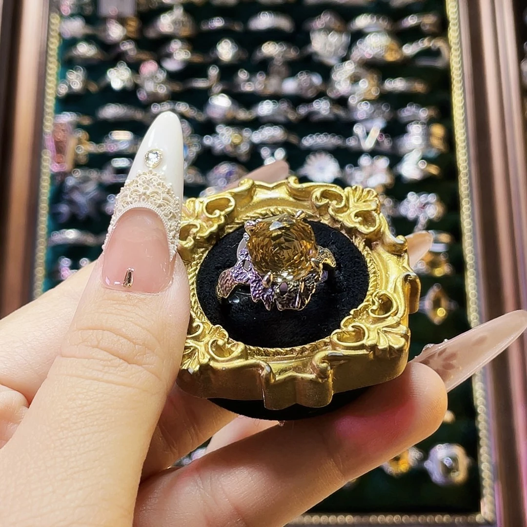 925银黄玫瑰切复古银戒指