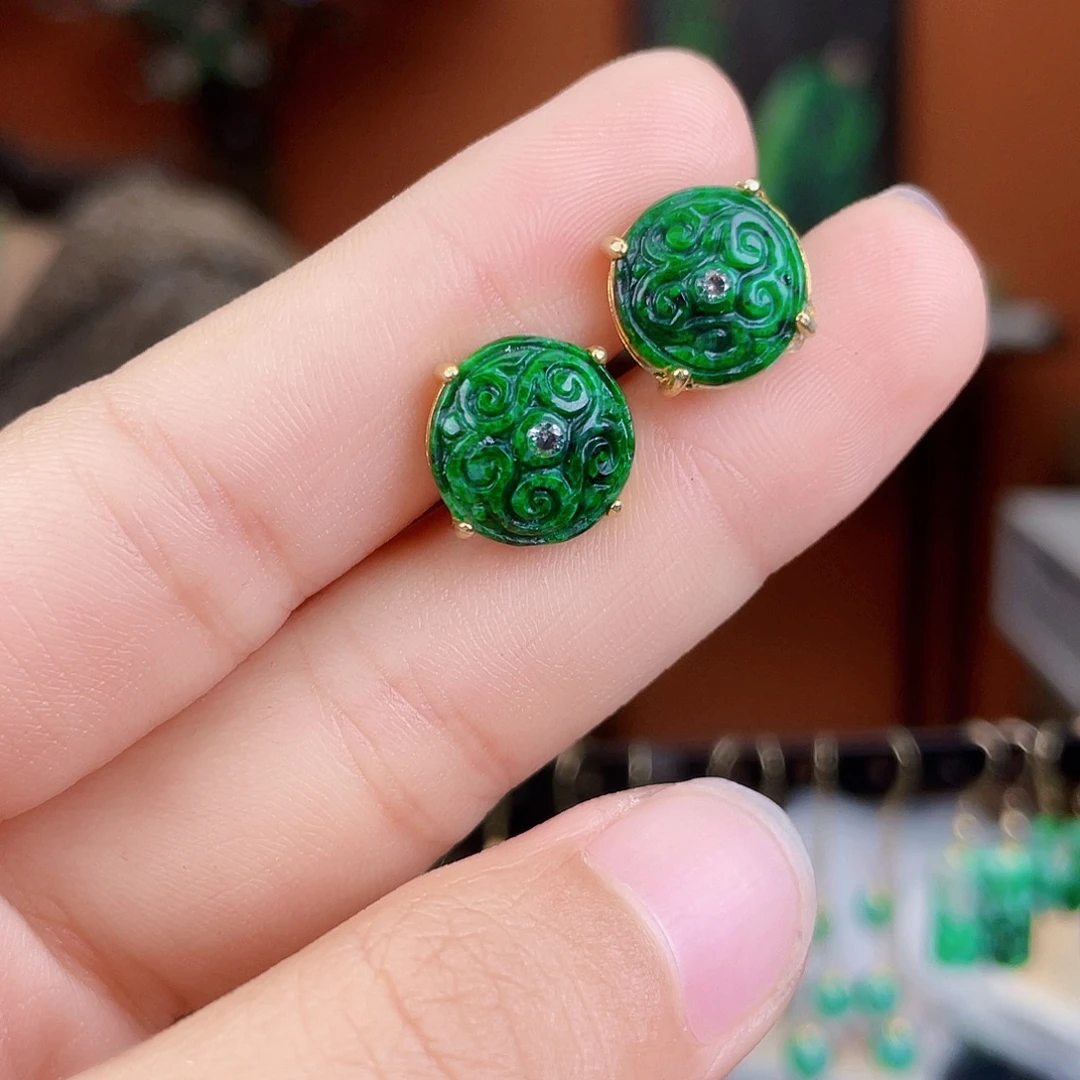 翡翠银S925镶嵌耳饰