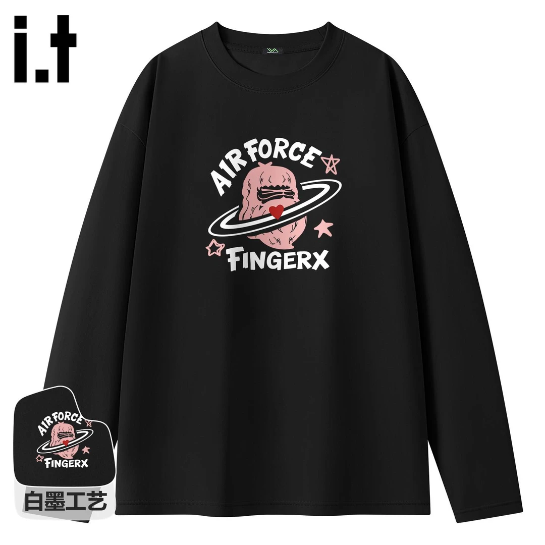 it FINGERCROXX街头男t恤春秋季美式痞帅纯棉上衣宽松长袖体恤衫