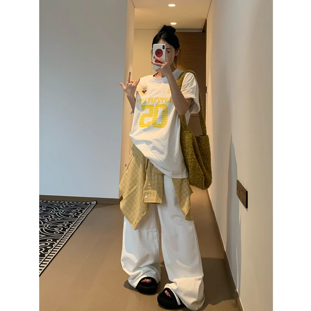 夏季新款美式复古港风数字印花短袖短袖t恤女圆领百搭显瘦圆领ins