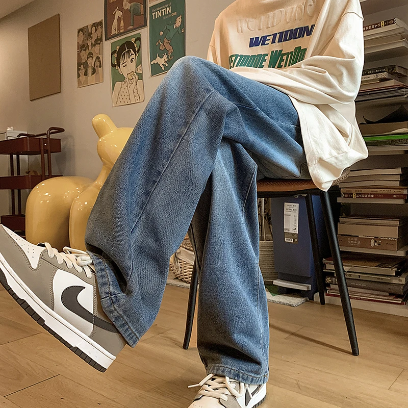 Q2079美式复古vibe潮流百搭渐变阔腿直筒修身高街牛仔长裤