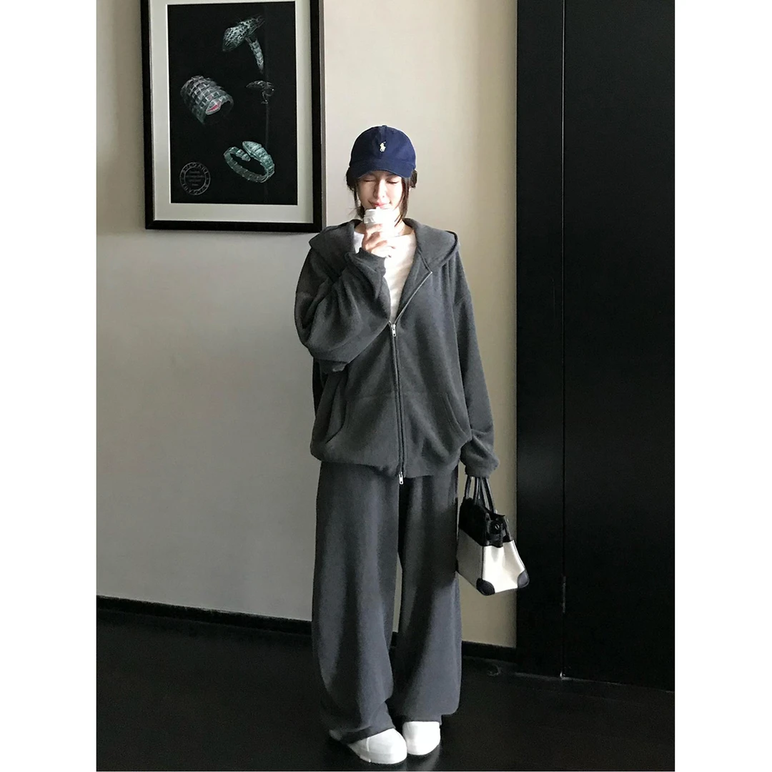 林木木家 人生Hoodie 老钱毛圈抓绒亲肤针织连帽卫衣/长裤套装秋