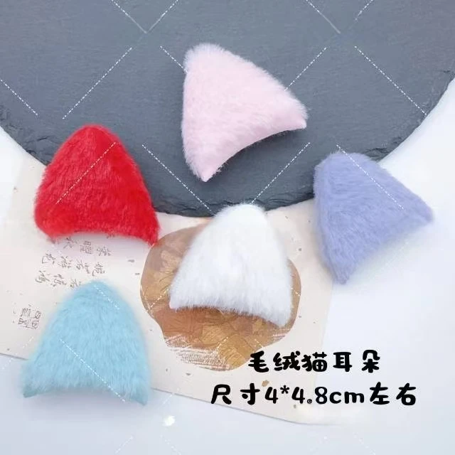 三角毛绒猫耳朵手工diy秋冬毛绒对夹蝴蝶结古风卡通发饰材料配件