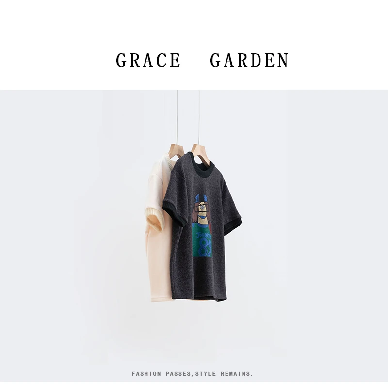 GRACE GARDEN【橄榄球！】圆领撞色人物印花短袖T恤NT4L1102