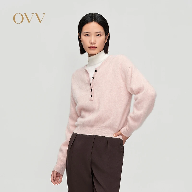 【艾钱钱专属】OVV秋冬羊绒拉毛半开襟休闲长袖针织衫GNZRJ43102A