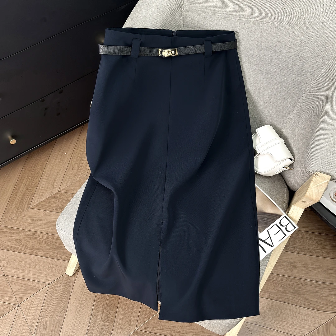 拉夏贝尔显瘦西装半身裙女2025春秋季新款气质开叉时尚高腰包臀裙