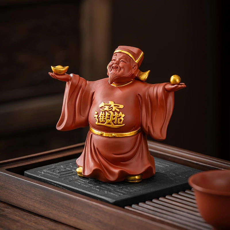 财神爷摆件陶瓷茶桌装饰品家用中式描金工艺品开业礼品招财可养