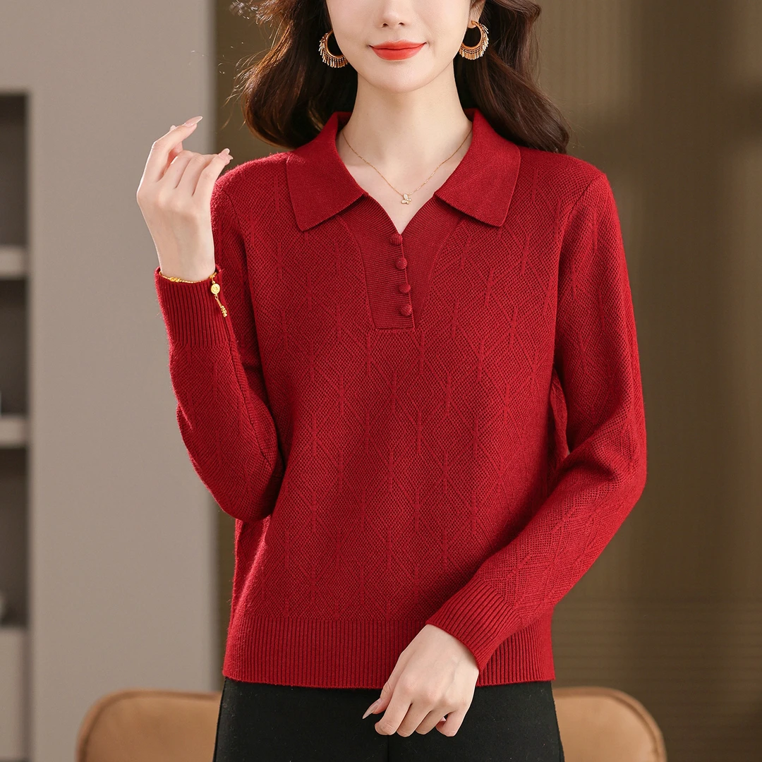 短款气质翻领毛衣秋冬内搭洋气妈妈上衣2025新款简单大方打底小衫