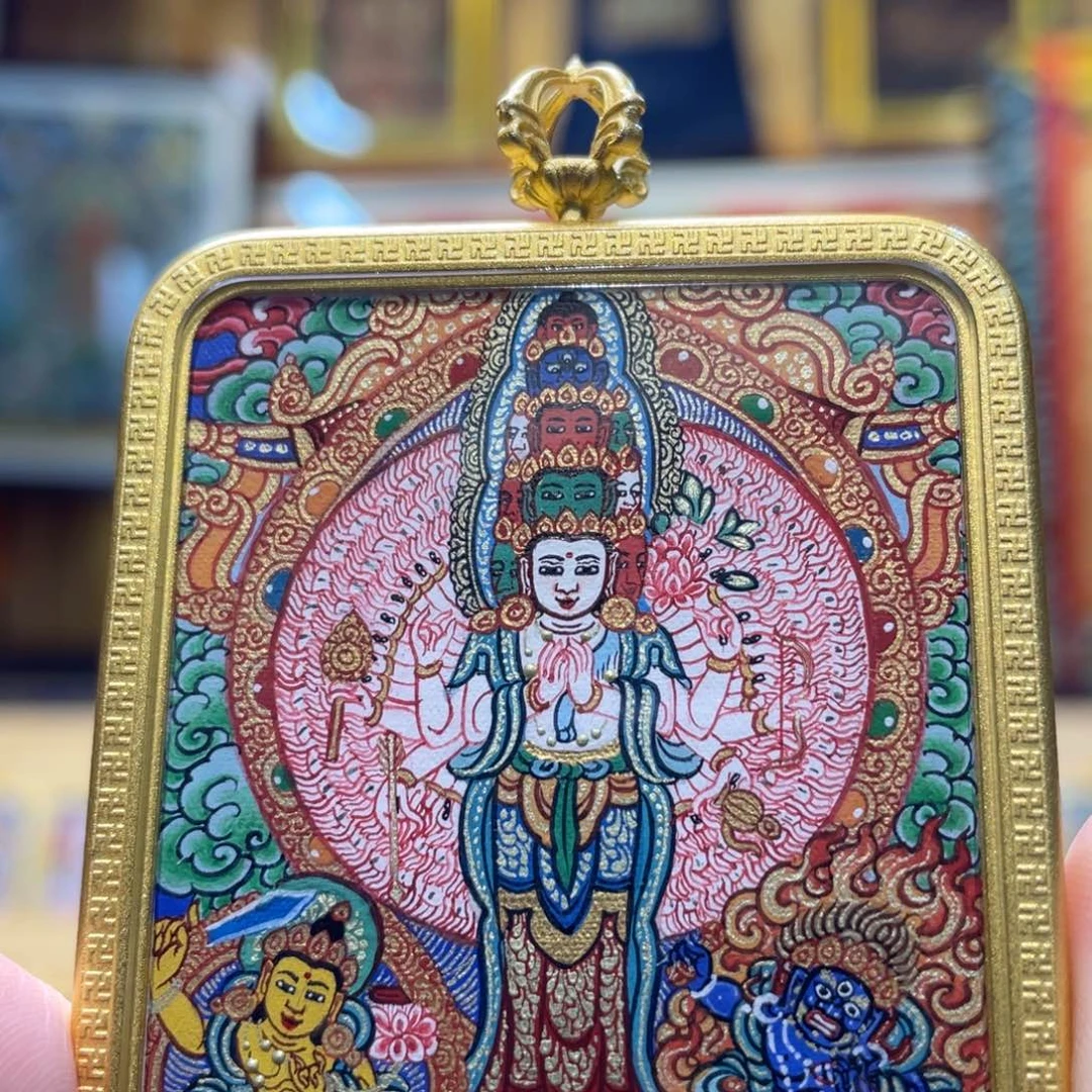 吊坠热贡纯手绘唐卡千手观音